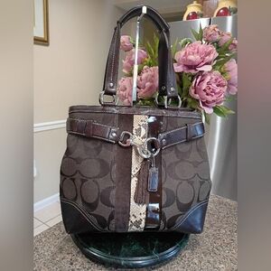 Coach Hampton Signature Python Stripe Carryall Satchel